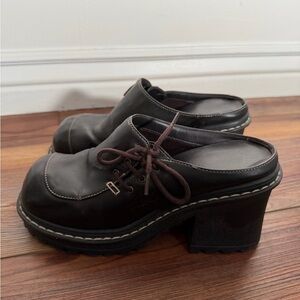 Lower East Vintage Y2K Brown Faux Leather Chunky Platform Lace Up Heeled Size 9